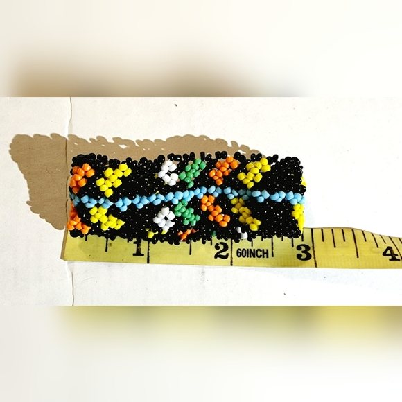 Bohemian seed bead stretch bracelet black, blue, orange, yellow - Picture 3 of 3